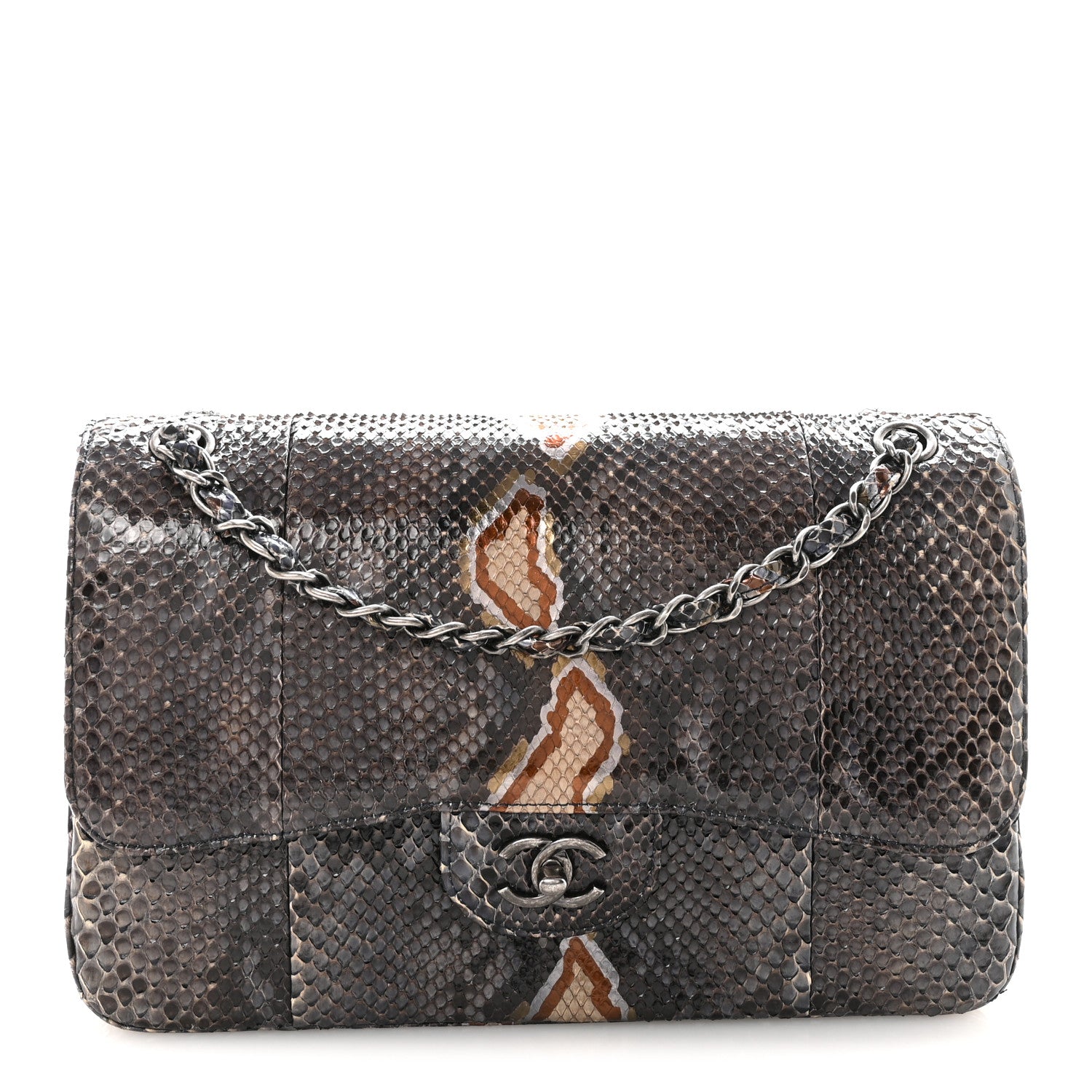 Chanel Metallic Snakeskin Jumbo Double Flap Blue 1 of 10