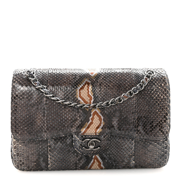 Chanel Metallic Snakeskin Jumbo Double Flap Blue 1878801