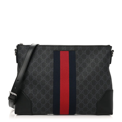 Gucci Soft GG Supreme Monogram Appia Calfskin Web East West Messenger Bag Black Grey 1 of 10