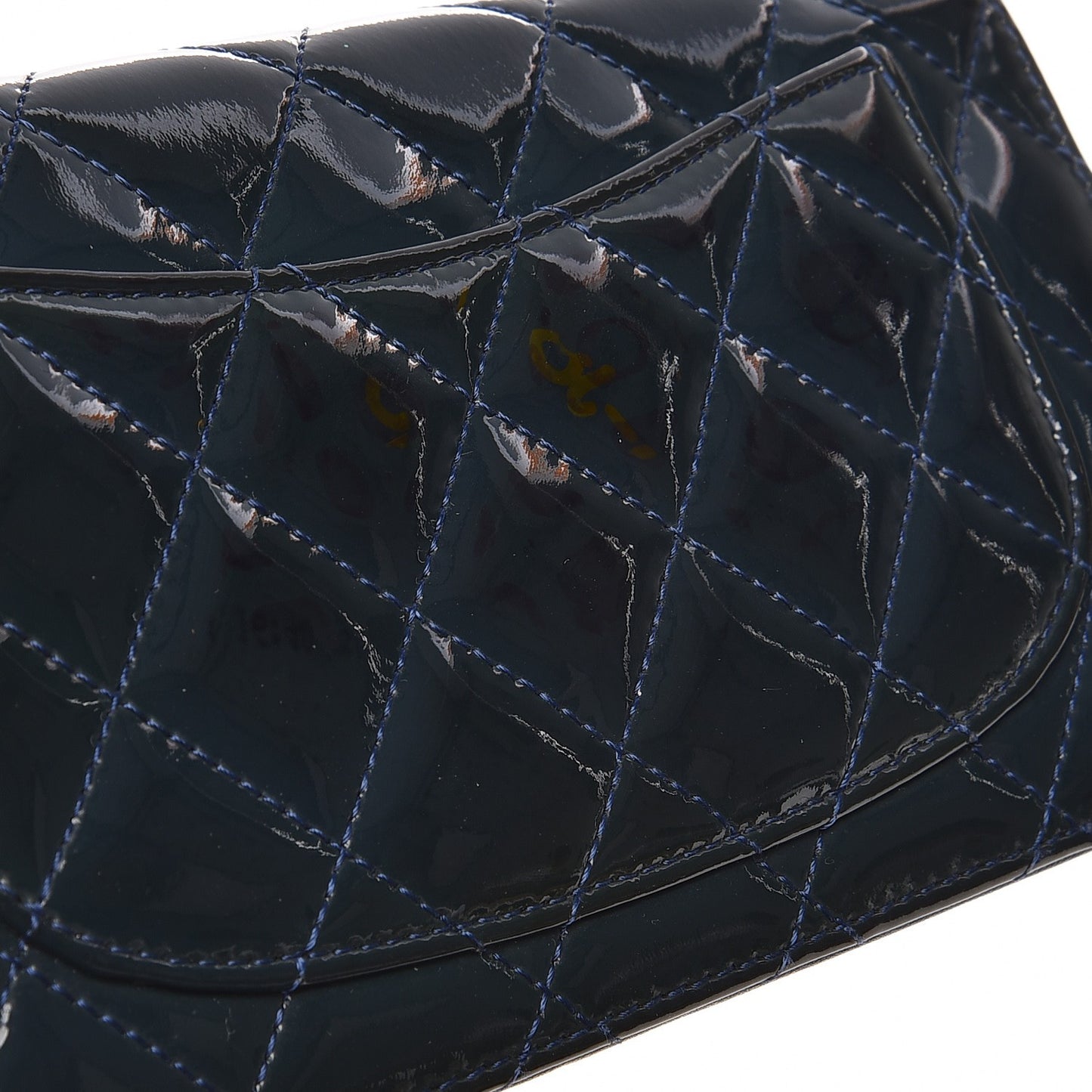 Patent Quilted Yen Wallet Dark Blue