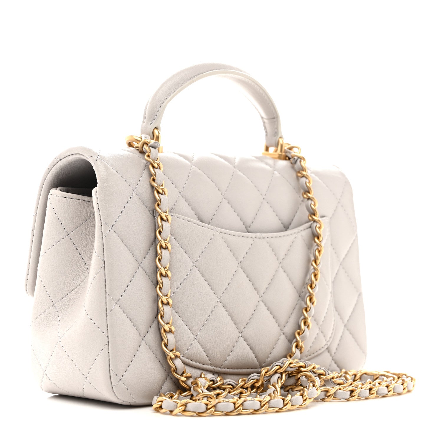 Chanel Lambskin Quilted Mini Top Handle Rectangular Flap Grey 3 of 13