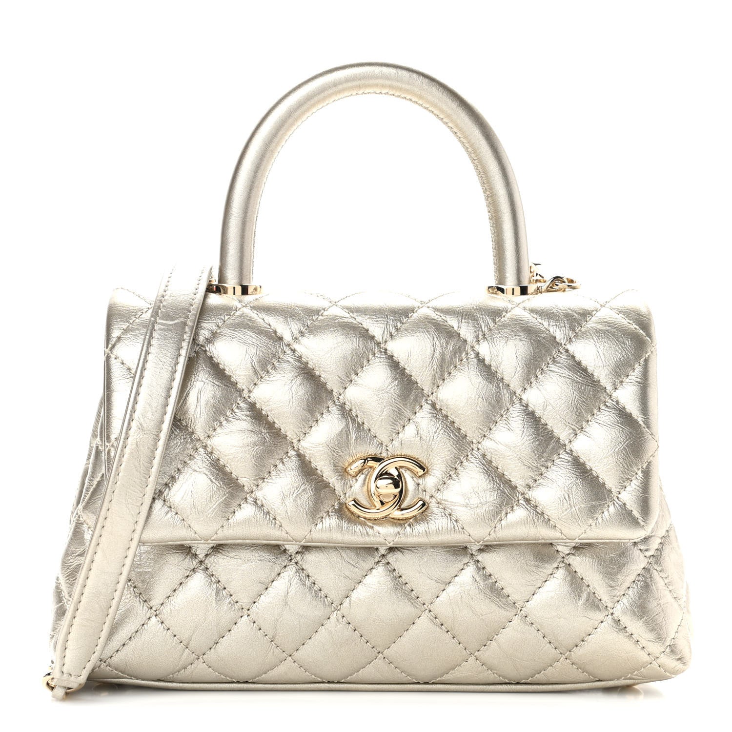 Chanel Metallic Aged Calfskin Quilted Mini Coco Handle Flap Gold 1 of 11