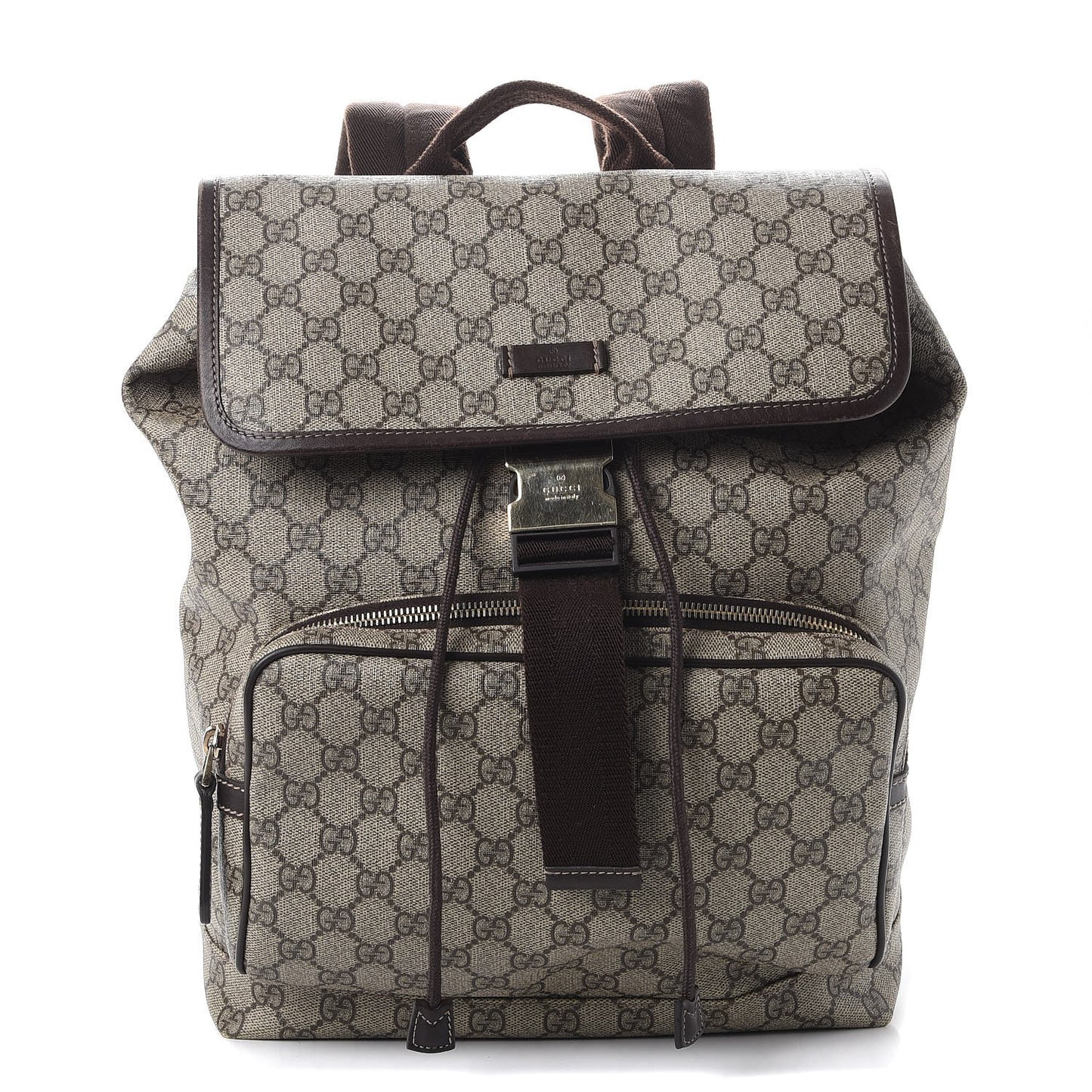 GG Supreme Monogram Medium Single Buckle Rucksack Backpack Beige Ebony Brown