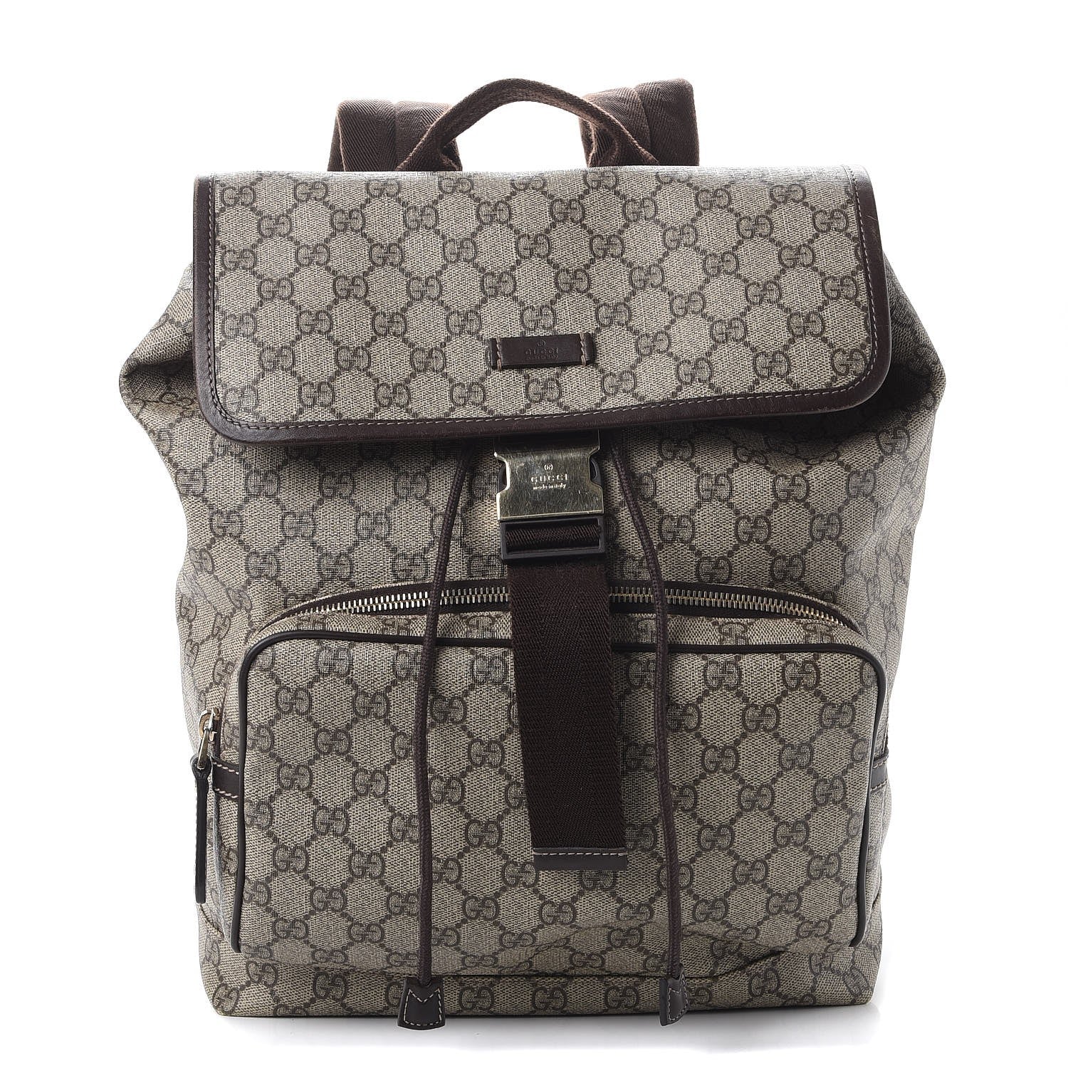 Gucci GG Supreme Monogram Medium Single Buckle Rucksack Backpack Beige Ebony Brown 1 of 8