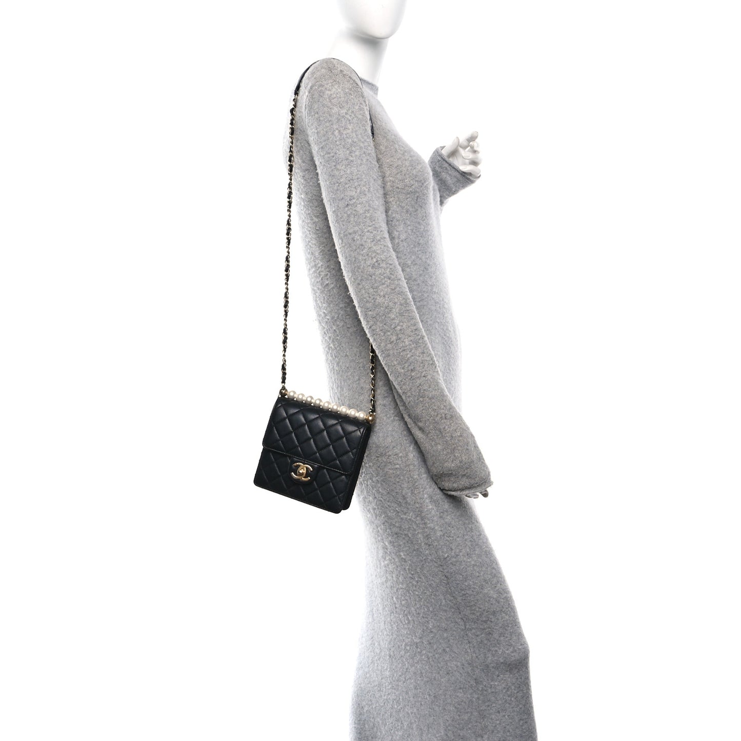 Goatskin Quilted Chic Pearls Flap Black