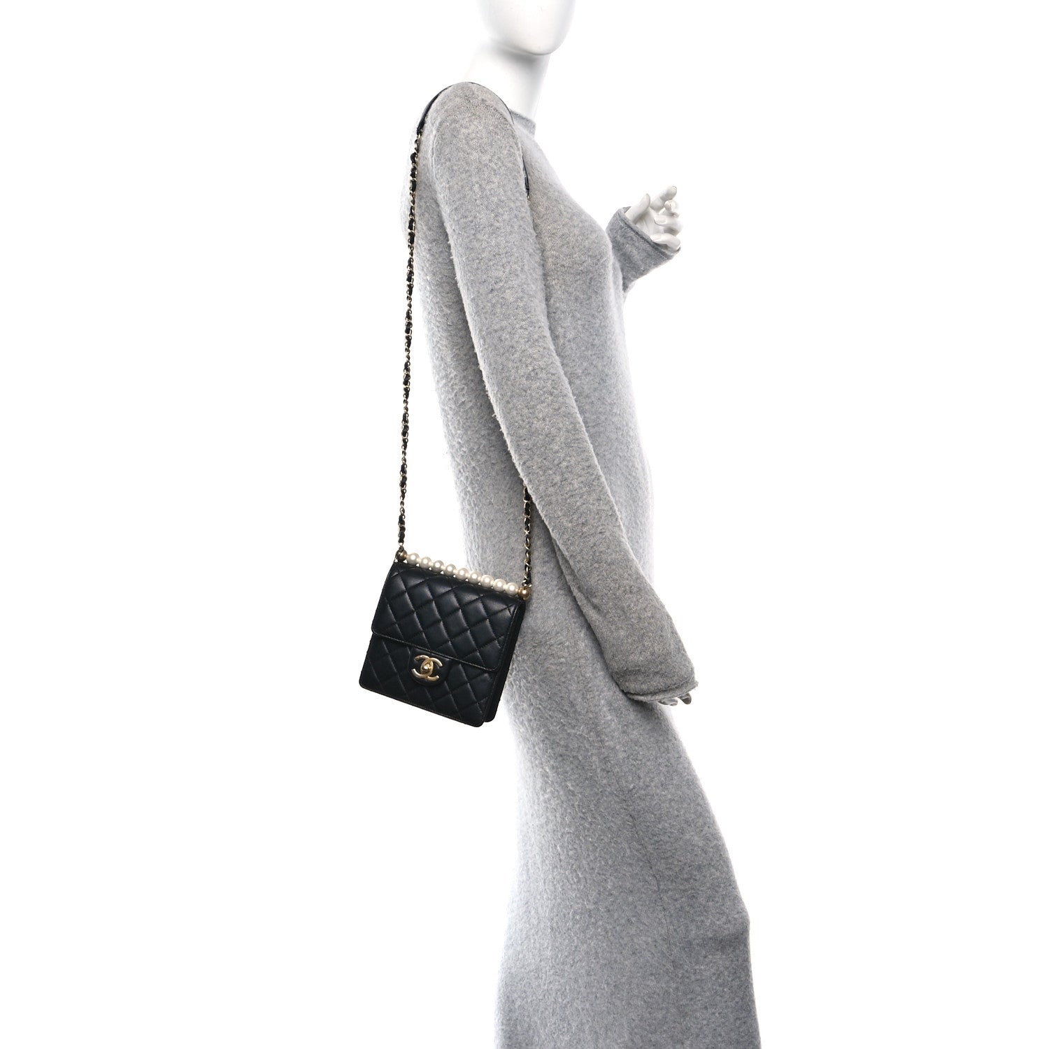 Chanel Goatskin Quilted Chic Pearls Flap Black 2 of 10
