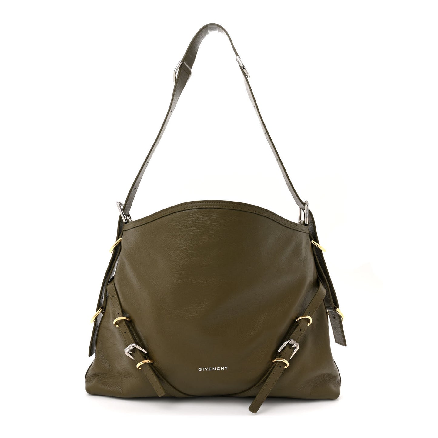 Tumbled Calfskin Medium Voyou Bag Dark Khaki