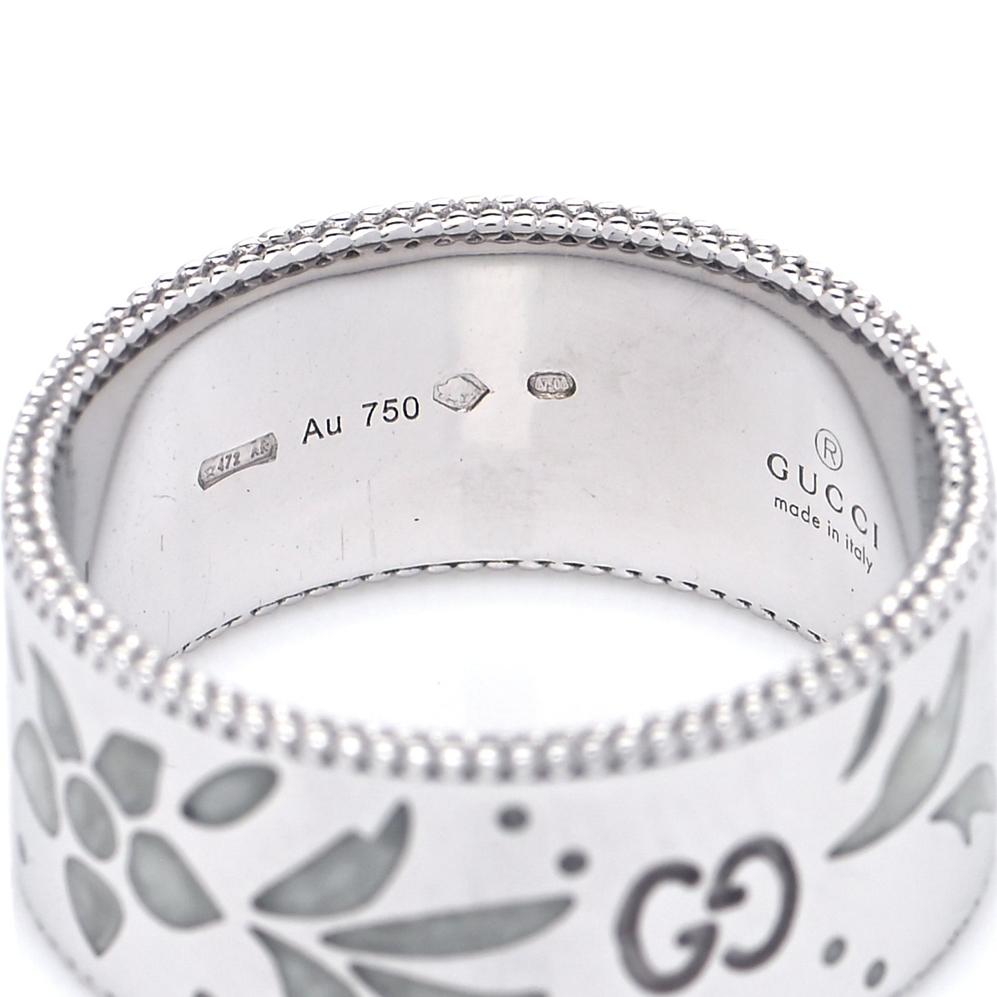 18K White Gold Enamel Icon Blooms Wide Ring 54 7