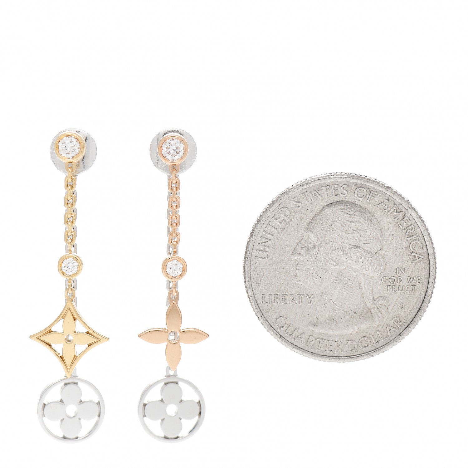 Louis Vuitton 18K Yellow White Pink Gold Diamond Blossom Long Drop Earrings 2 of 6