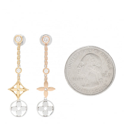 Louis Vuitton 18K Yellow White Pink Gold Diamond Blossom Long Drop Earrings 2 of 6