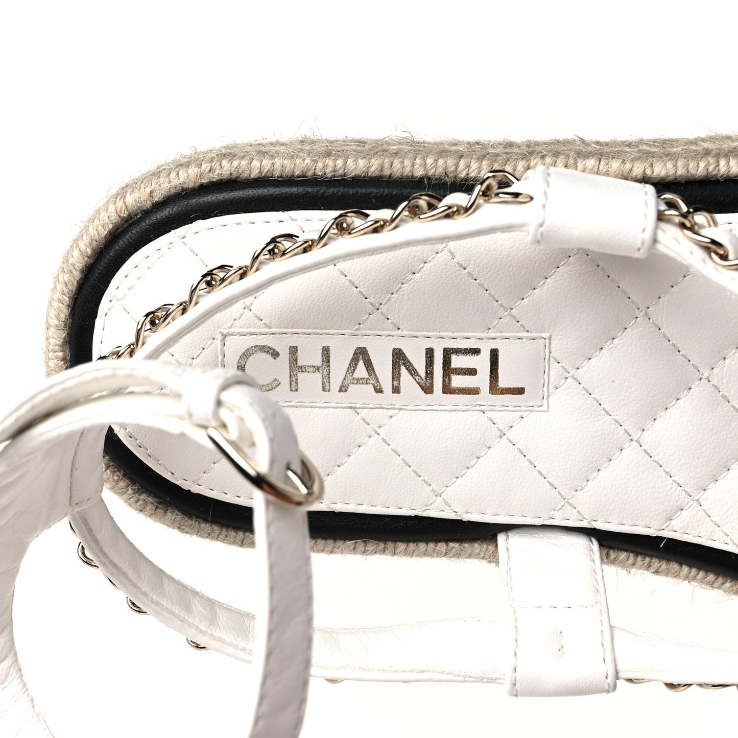 Lambskin Chain CC Thong Espadrille Sandals 40 White