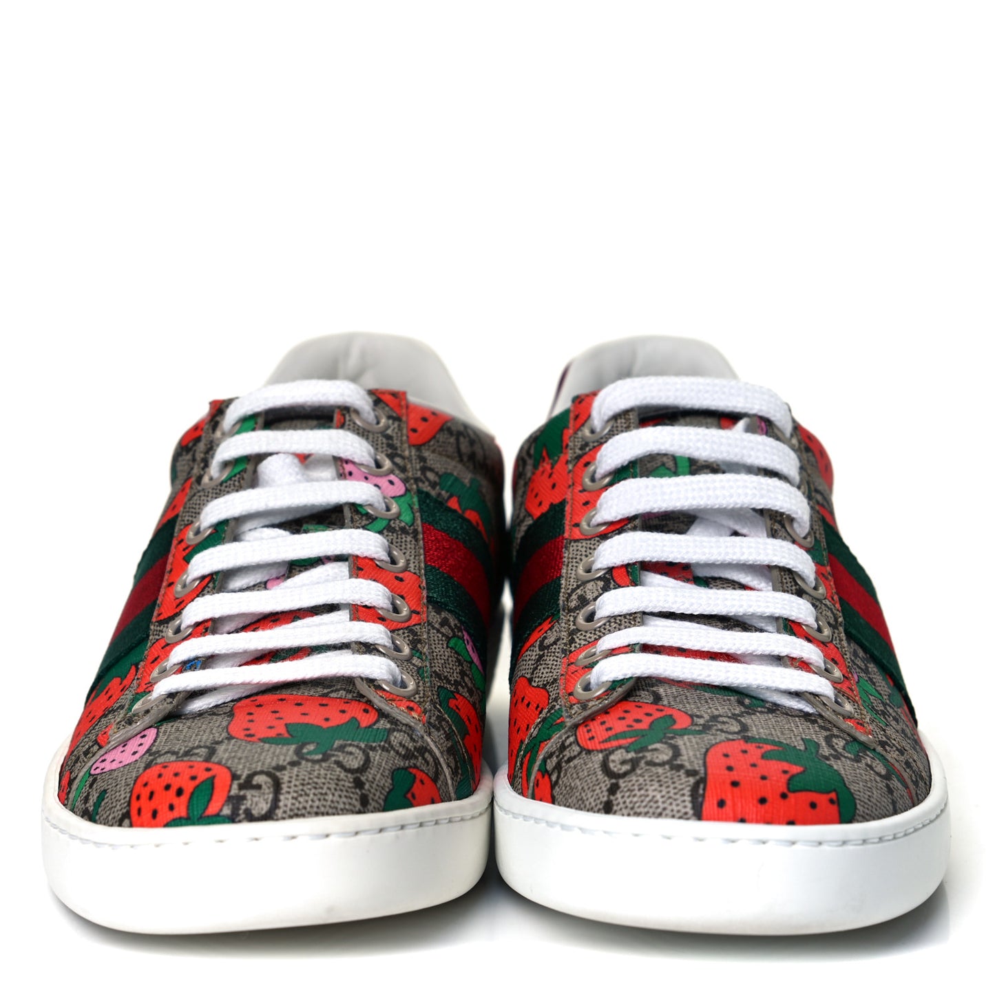 GG Supreme Monogram Strawberry Web Womens Ace Sneakers 36.5 Beige Multicolor Red Green