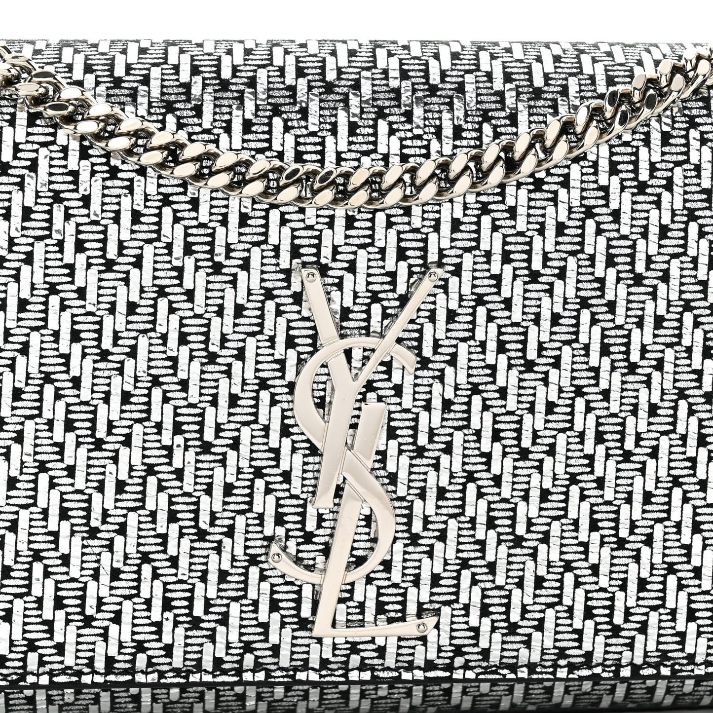 Metallic Calfskin Chevron Small Monogram Kate Satchel Black Argento