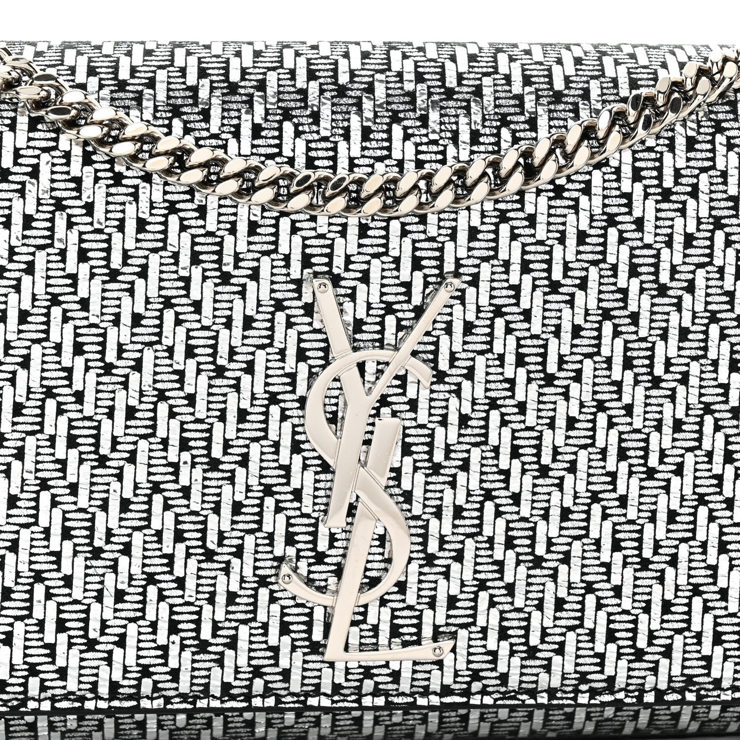 Saint Laurent Metallic Calfskin Chevron Small Monogram Kate Satchel Black Argento 7 of 9