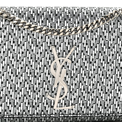 Saint Laurent Metallic Calfskin Chevron Small Monogram Kate Satchel Black Argento 7 of 9
