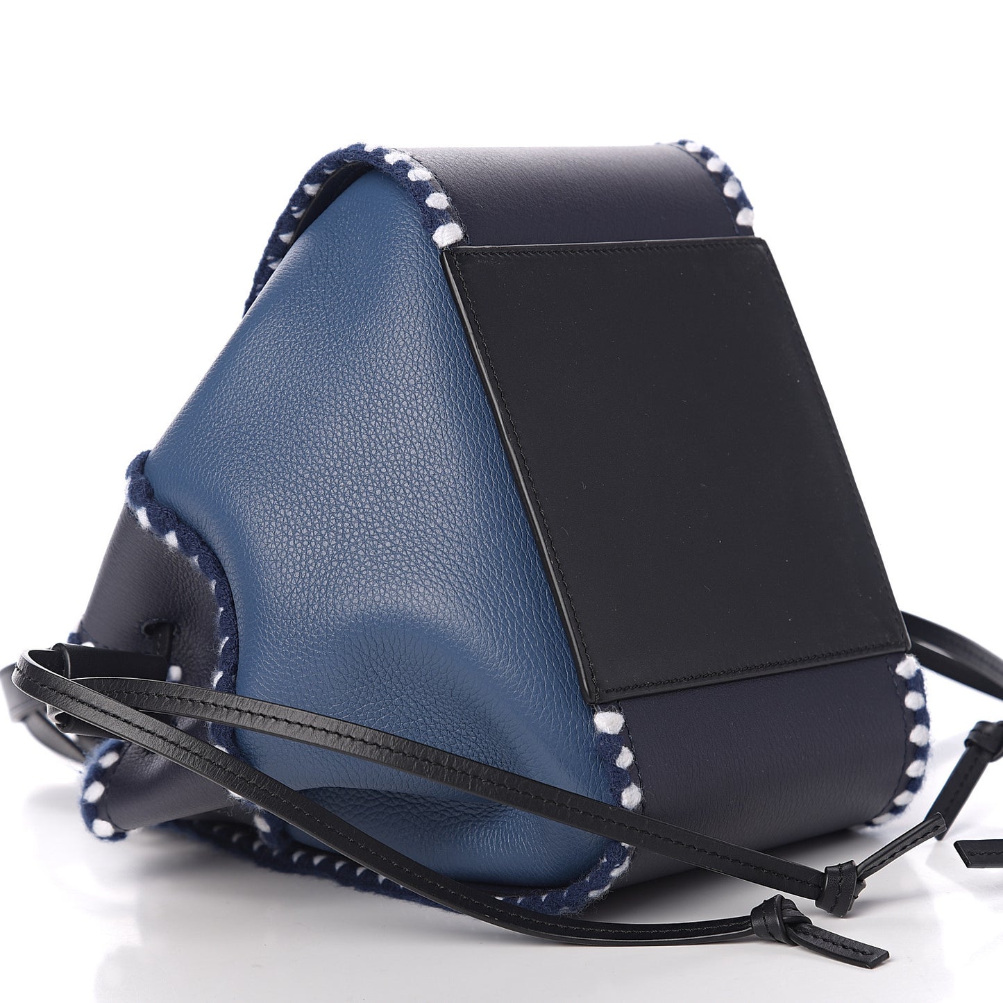 Calfskin Crochet Trim Hammock Shoulder Bag Marine Black