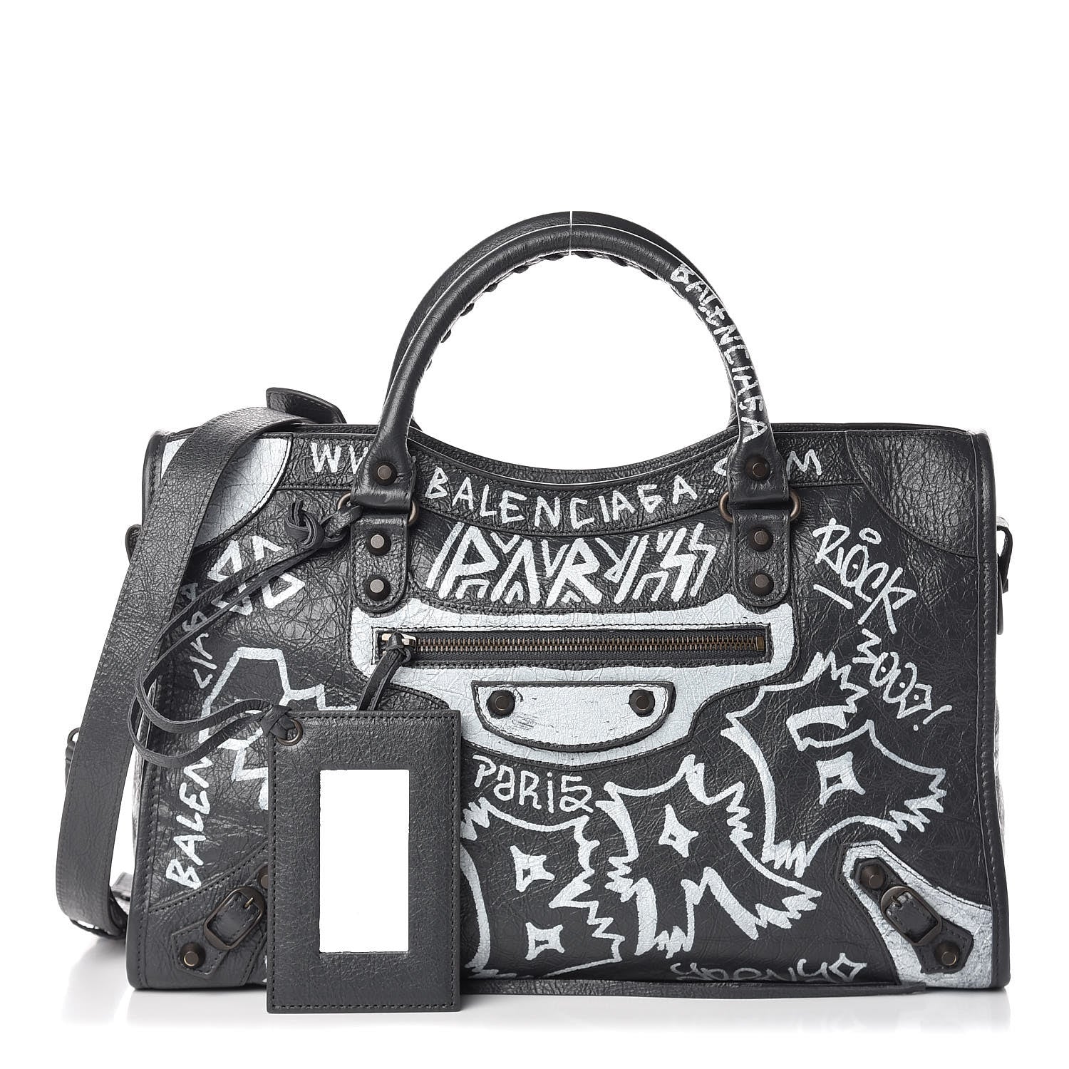Balenciaga Agneau Arena Graffiti All Over Classic Hardware City Gris Fossile White 1 of 11