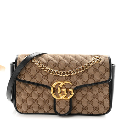 Gucci Monogram Matelasse Diagonal Small GG Marmont Shoulder Bag Beige Black 1 of 11