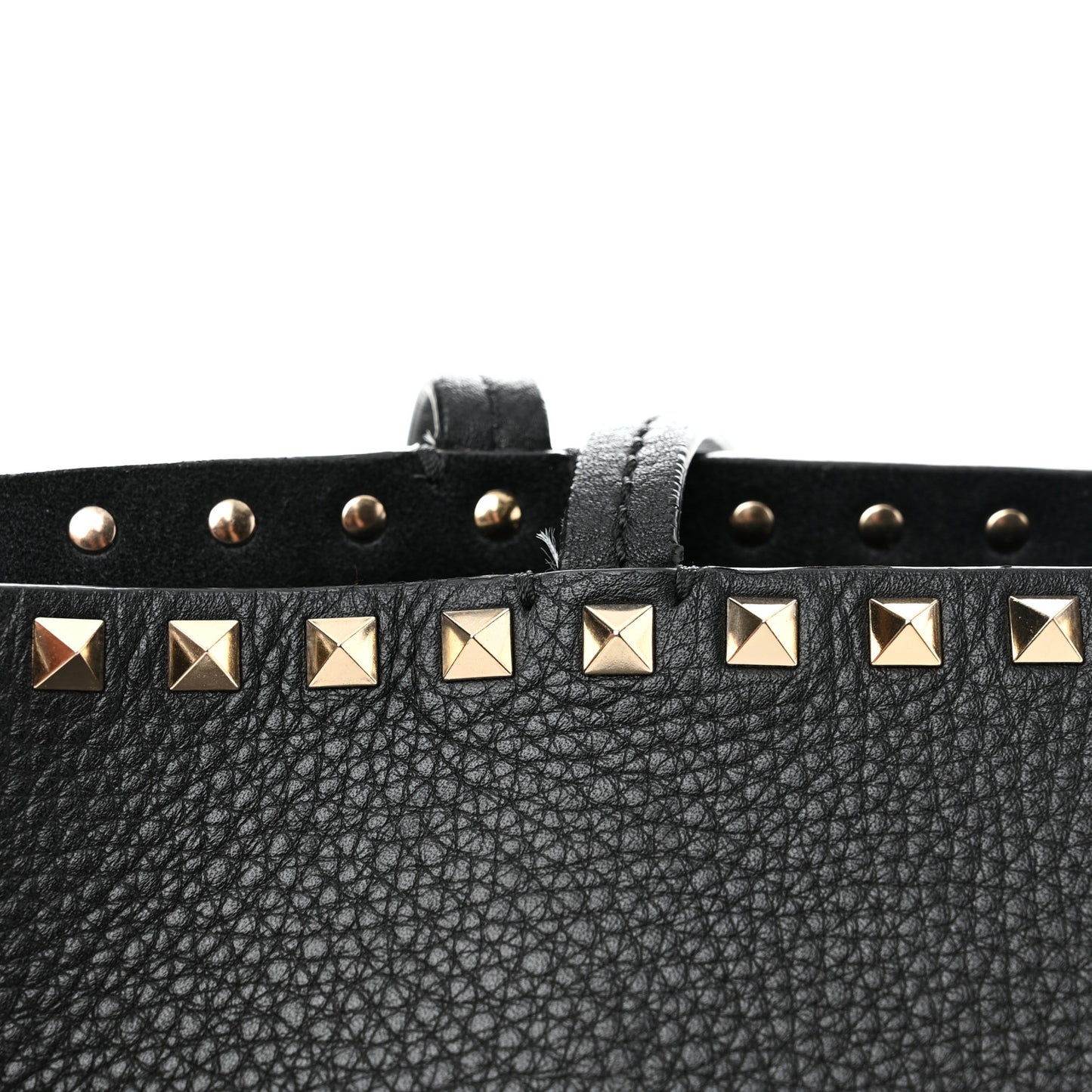 Grained Calfskin Rockstud Shoulder Tote Black