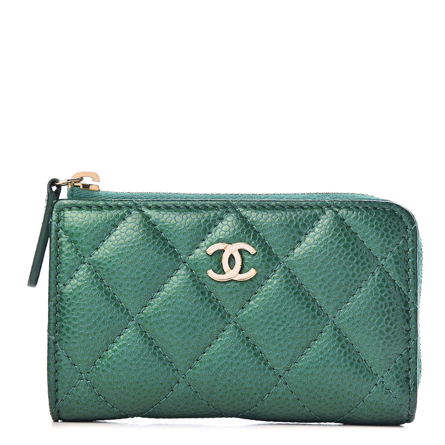 Chanel Metallic Caviar Quilted Key Holder Case Green 1 of 8