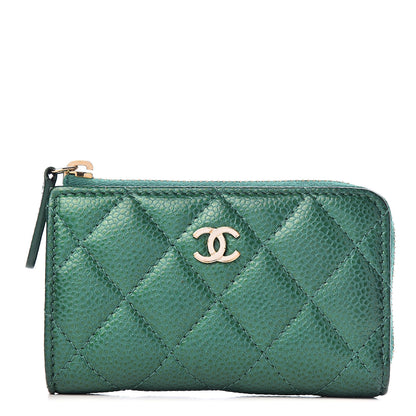 Chanel Metallic Caviar Quilted Key Holder Case Green 1 of 8