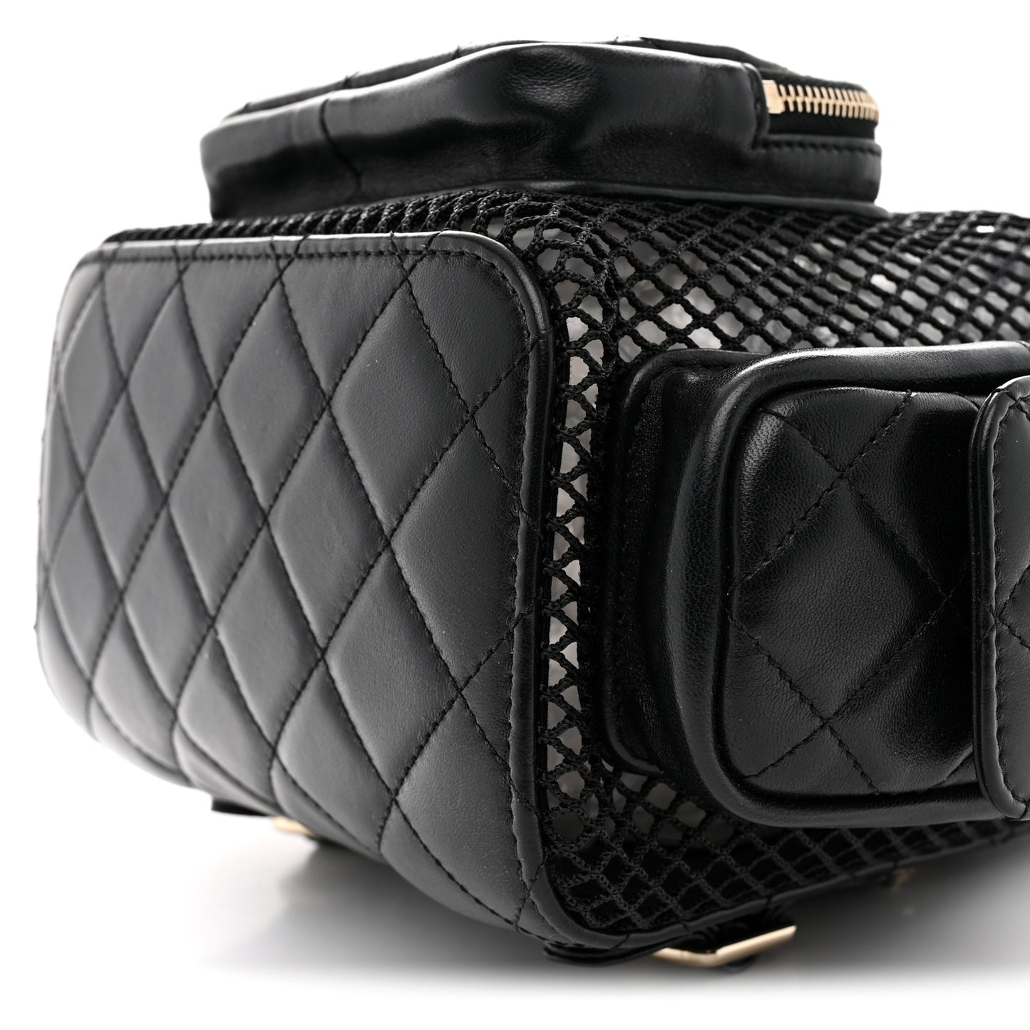 Shiny Lambskin Mesh Quilted Small Cargo Duma Drawstring Backpack Black