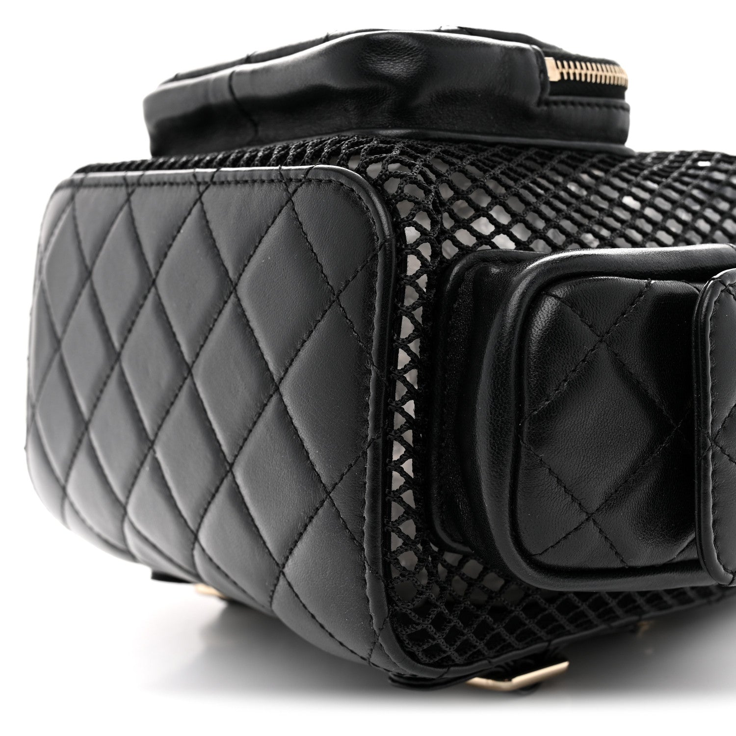 Chanel Shiny Lambskin Mesh Quilted Small Cargo Duma Drawstring Backpack Black 9 of 9