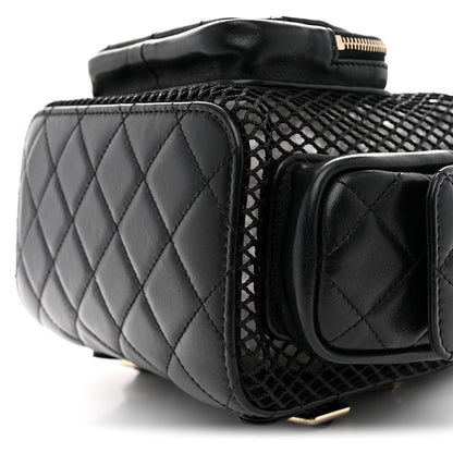 Chanel Shiny Lambskin Mesh Quilted Small Cargo Duma Drawstring Backpack Black 9 of 9