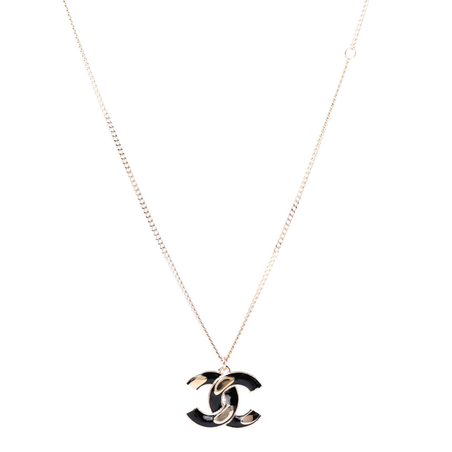 Enamel CC Pendant Necklace Black Light Gold