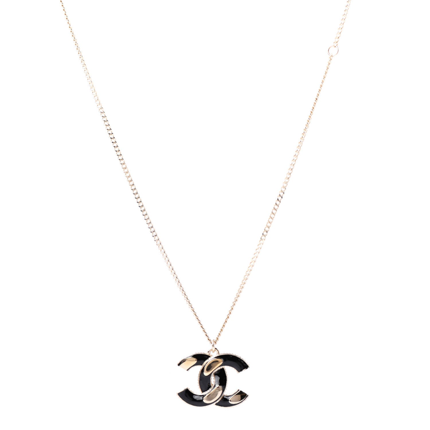 Chanel Enamel CC Pendant Necklace Black Light Gold 1 of 4
