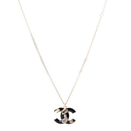 Chanel Enamel CC Pendant Necklace Black Light Gold 1 of 4
