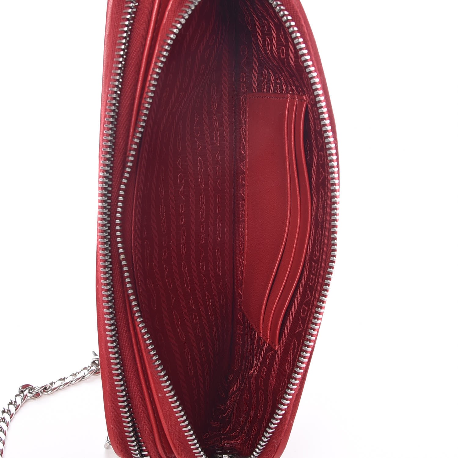 Prada Nappa Impunture Diagramme Mini Double Zip Chain Crossbody Bag Fuoco 7 of 12