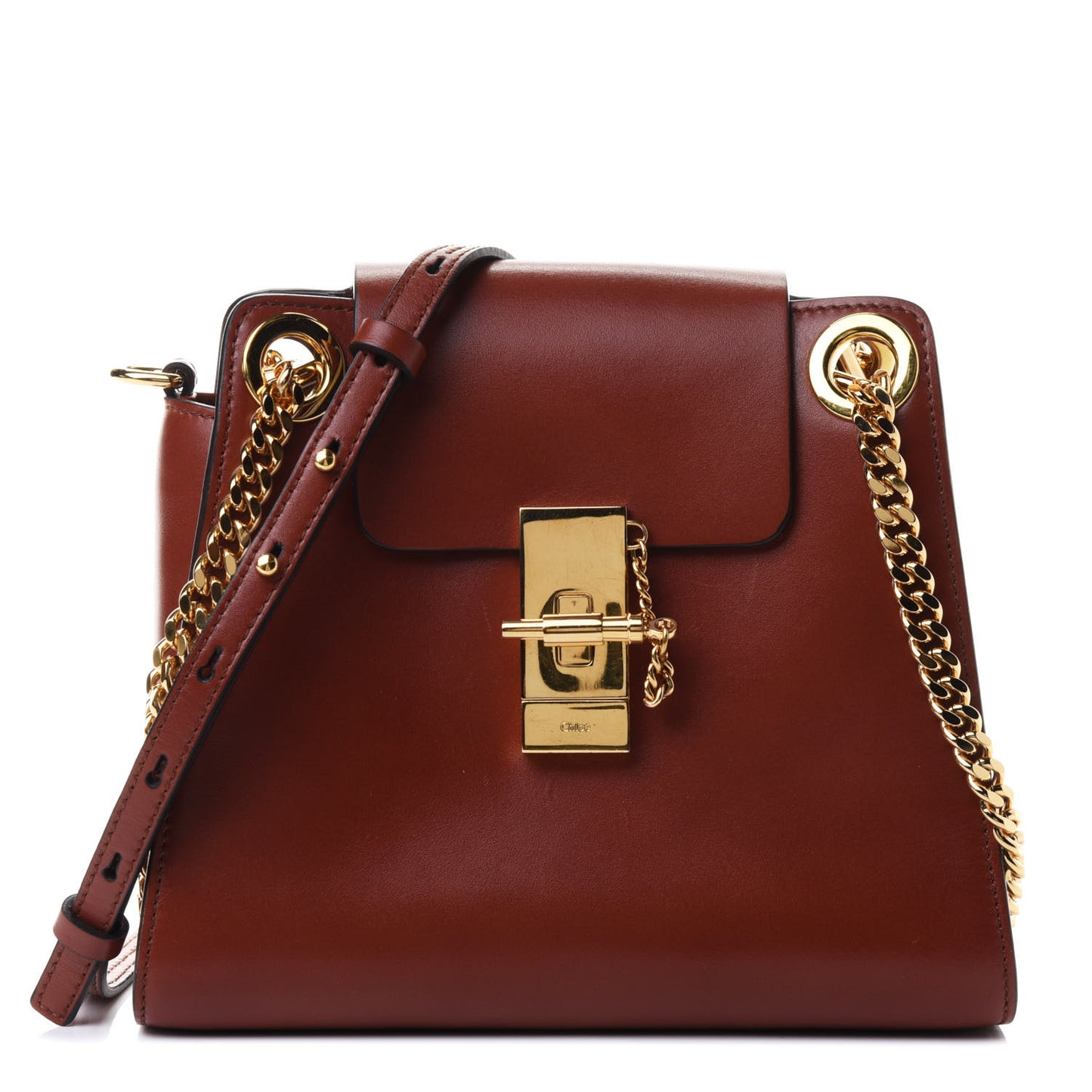 Shiny Calfskin Annie Shoulder Bag Sepia Brown