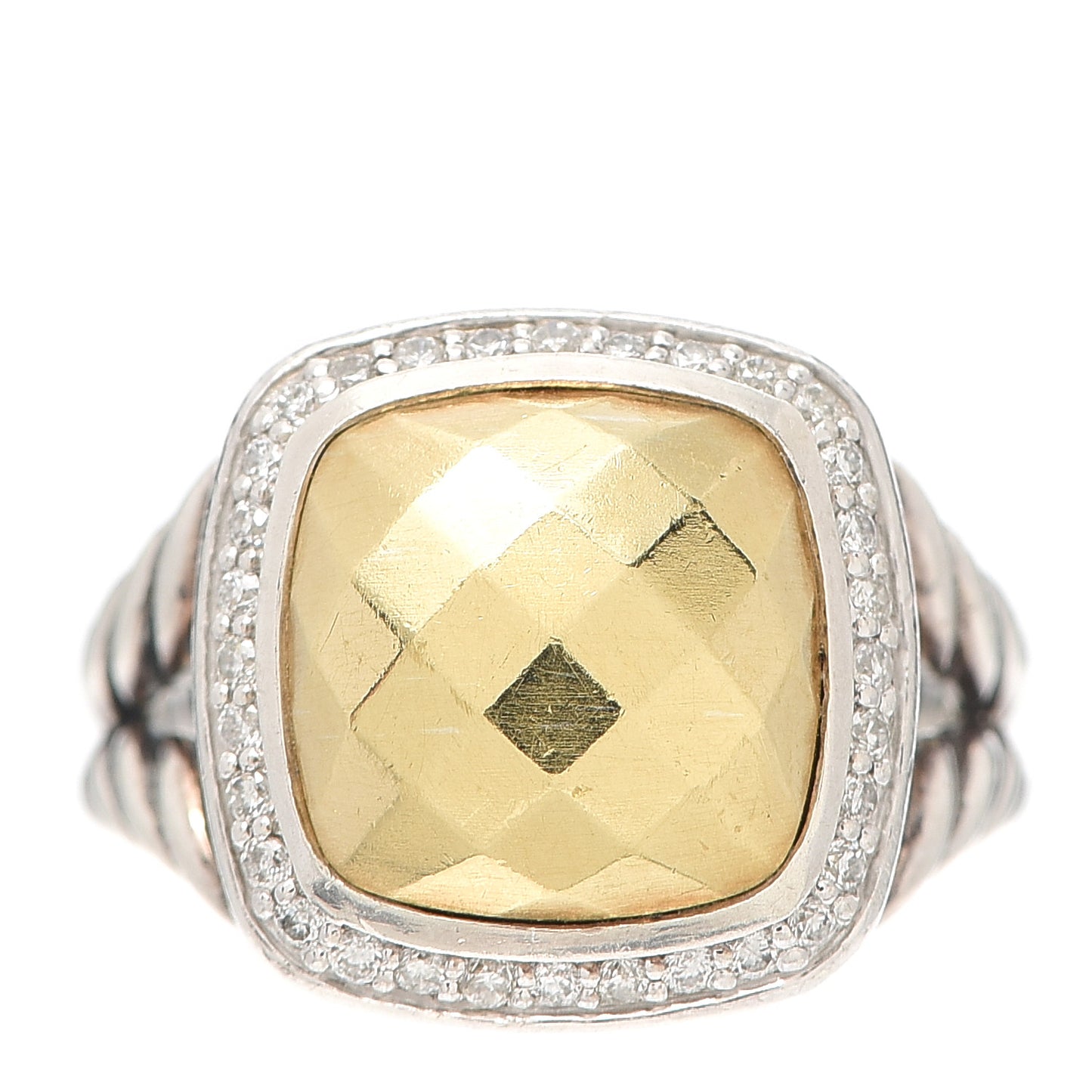 Sterling Silver 18K Yellow Gold Diamond 14mm Albion Ring 52 6