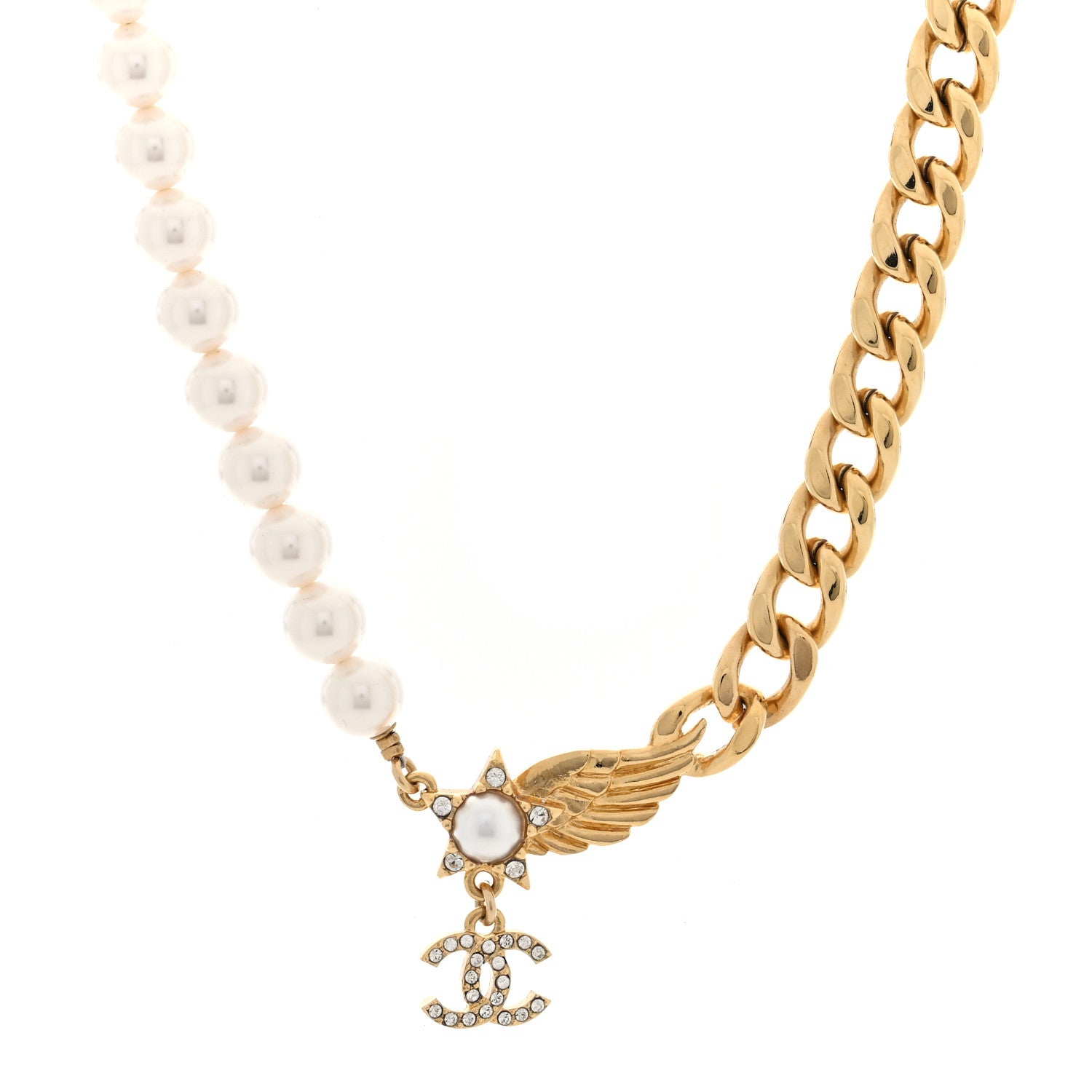 Chanel Pearl Crystal CC Star Choker Necklace Gold 1 of 5
