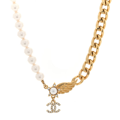 Chanel Pearl Crystal CC Star Choker Necklace Gold 1 of 5