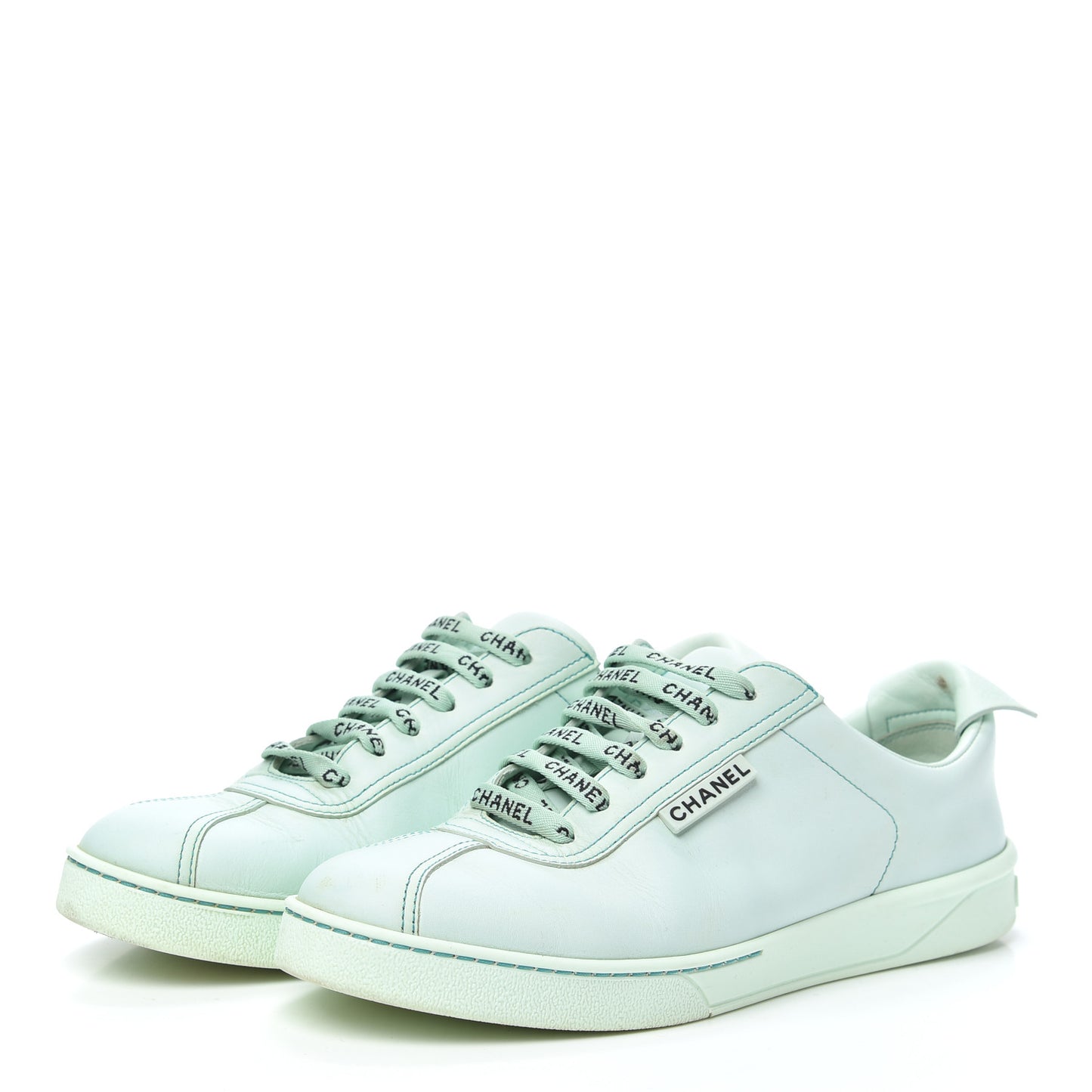 Calfskin CC Womens Weekender Lace Up Sneakers 38 Light Green