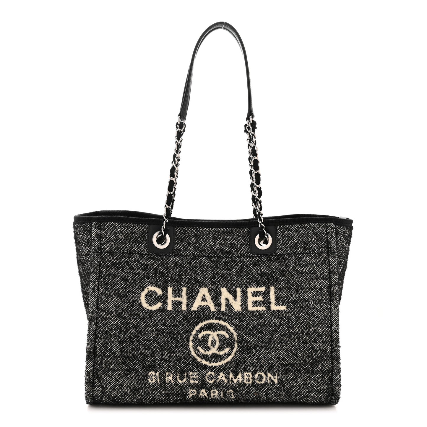 Mixed Fibers Calfskin Small Deauville Tote Black