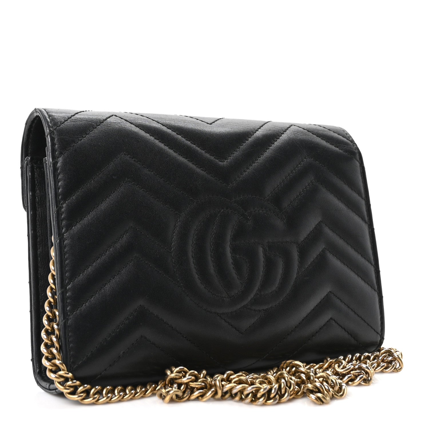 Gucci Calfskin Matelasse GG Marmont Chain Wallet Black 3 of 10