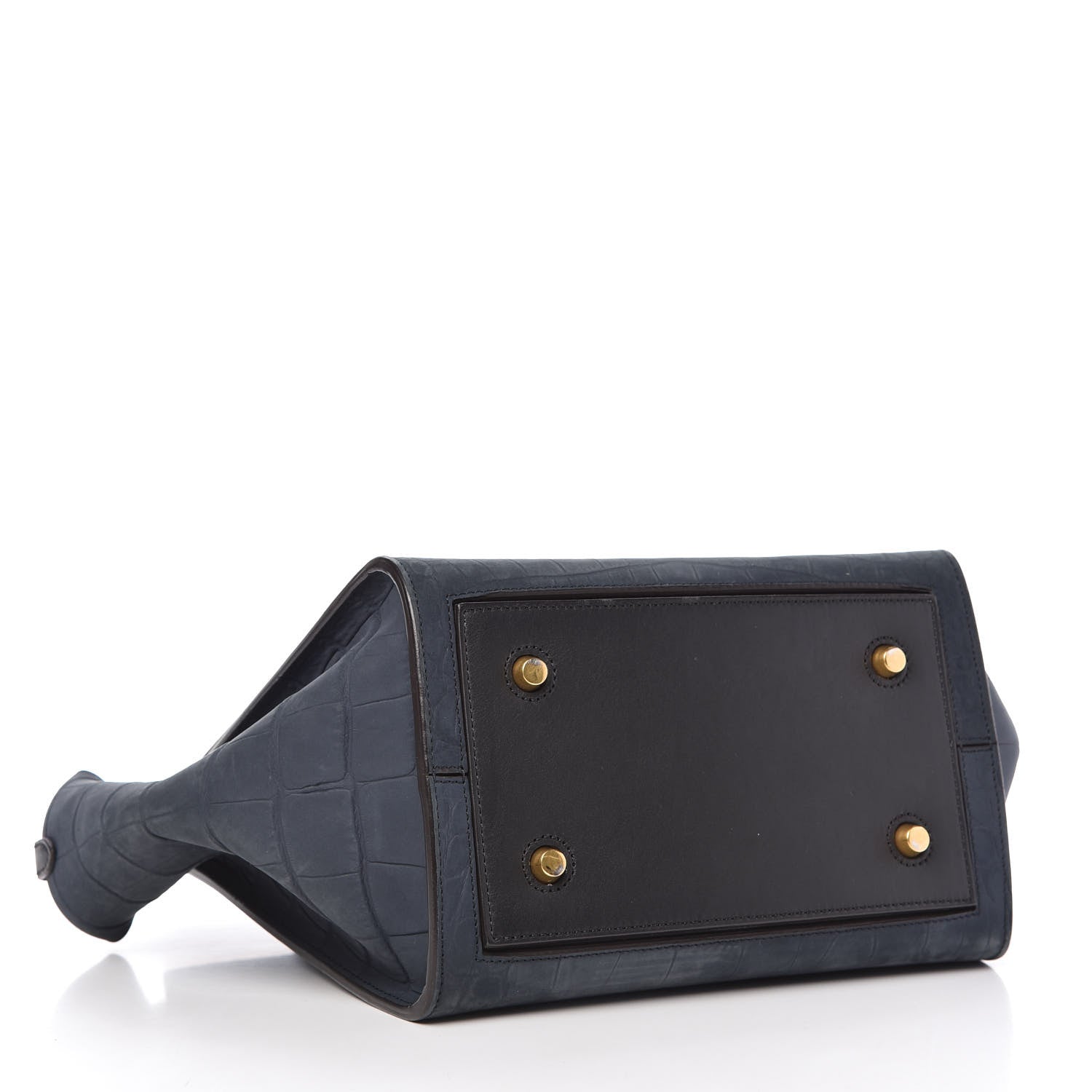 Celine Smooth Calfskin Nubuck Crocodile Embossed Mini Tie Knot Tote Navy 4 of 12