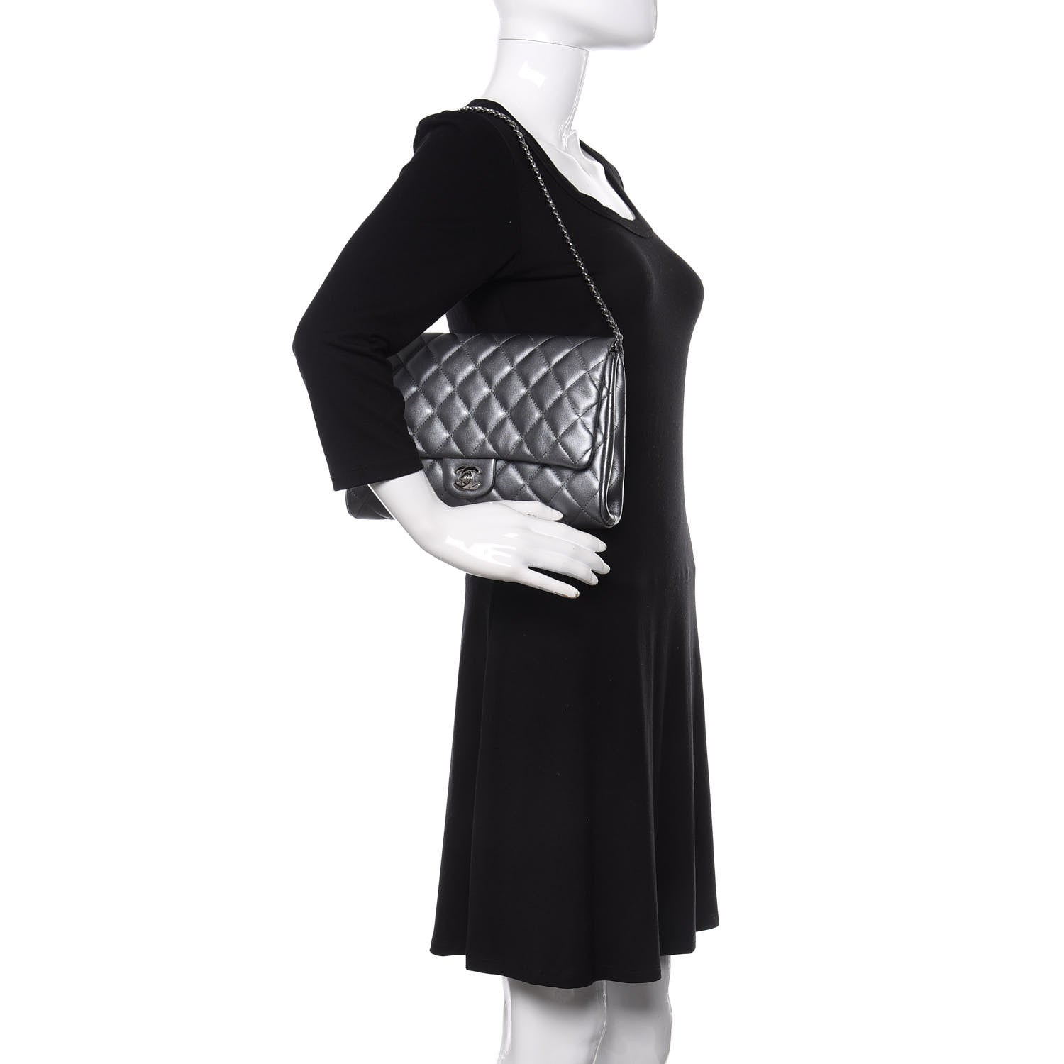 Chanel Metallic Lambskin Quilted Clutch With Chain Flap Dark Grey 2 of 10