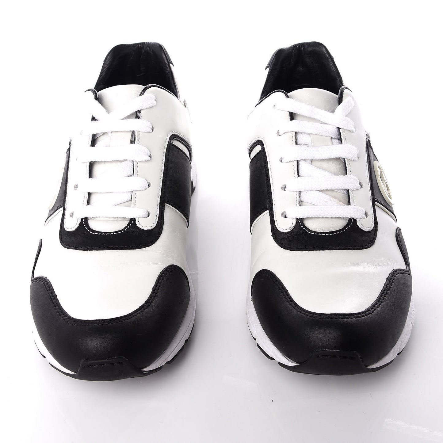 Calfskin Womens Interlocking G Sneakers 37.5 Black White