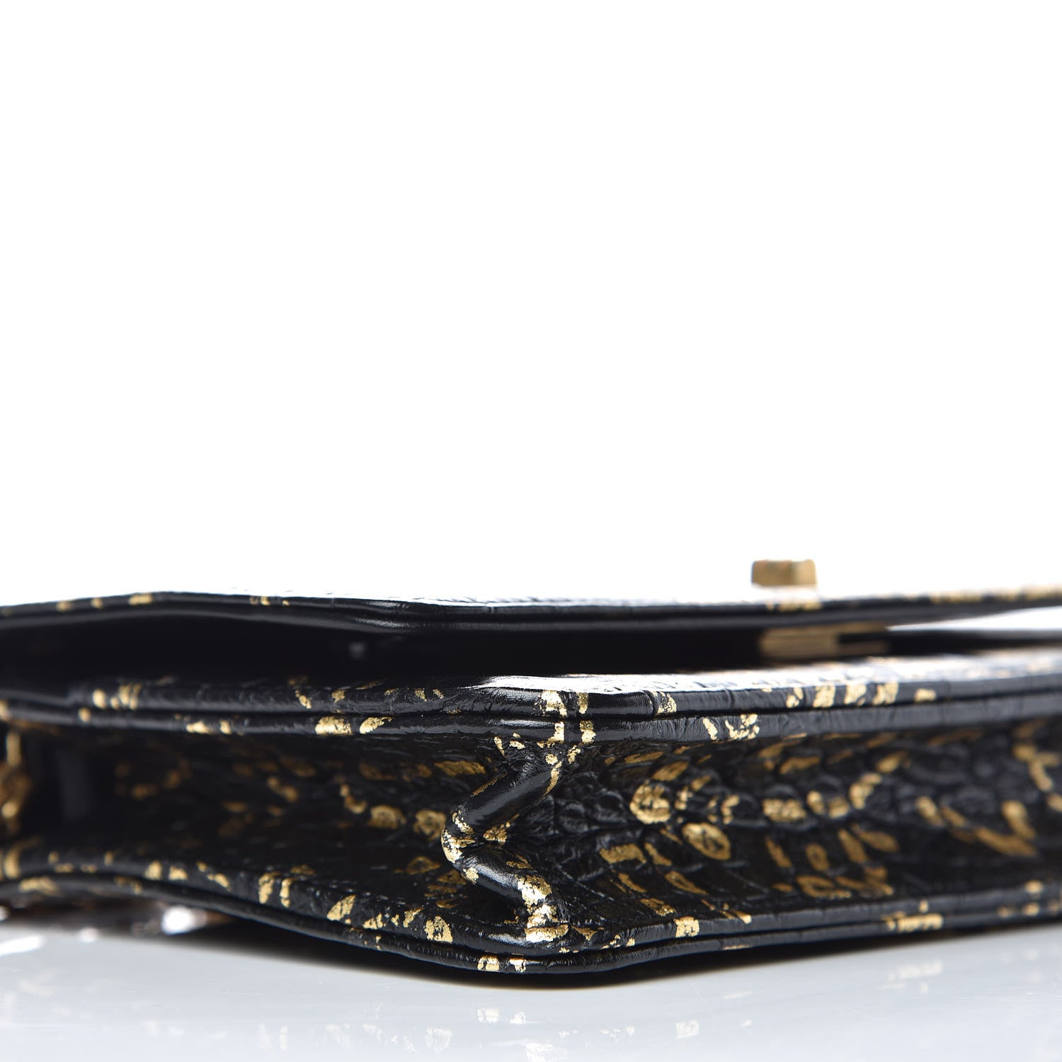 Chanel Calfskin Crocodile Embossed Graffiti 2.55 Cocodile Reissue Wallet On Chain WOC Black Gold 9 of 13