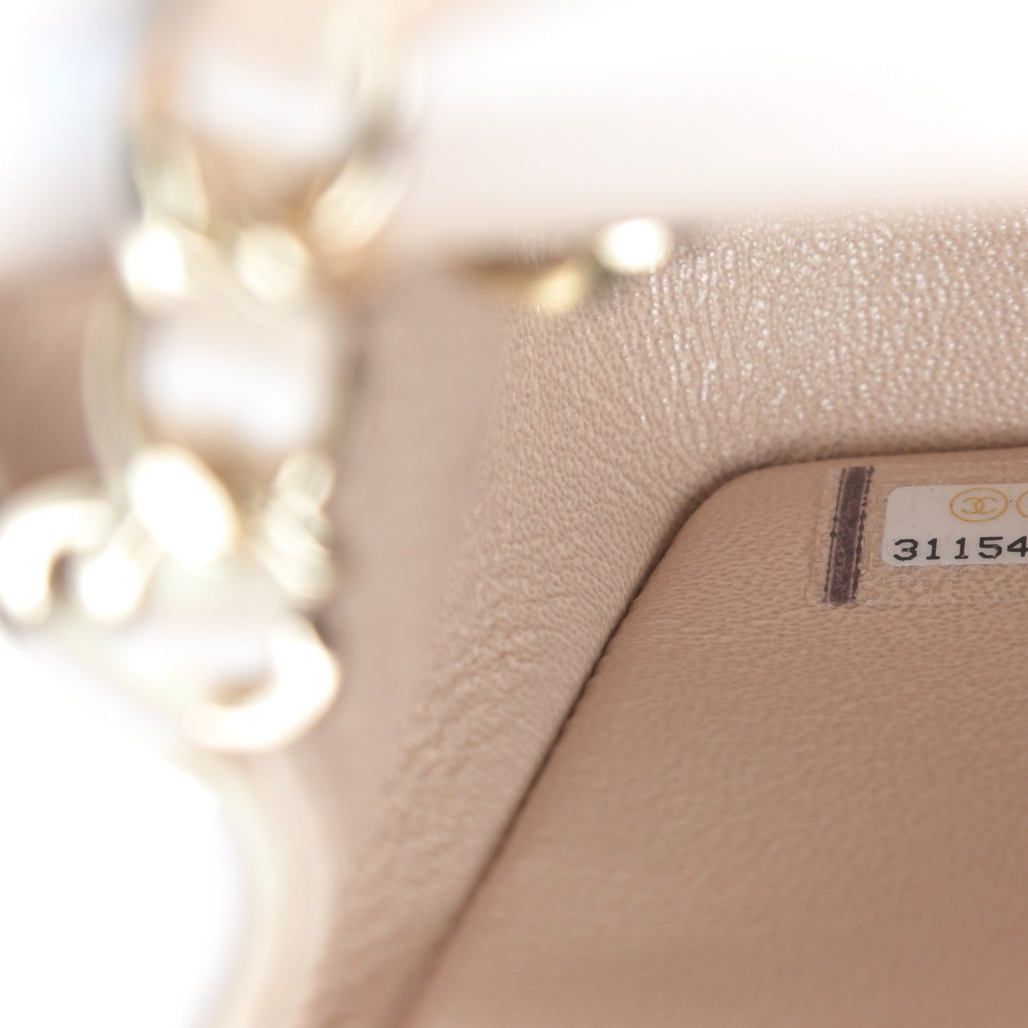 Iridescent Calfskin Quilted Mini Rectangular Flap Beige
