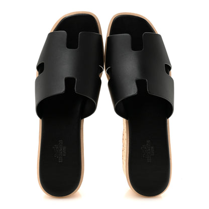Hermes Calfskin Cork Eze 30 Sandals 39 Black 2 of 10