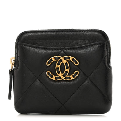 Chanel Lambskin Quilted Chanel 19 Zip Card Holder Wallet Black 1 of 7