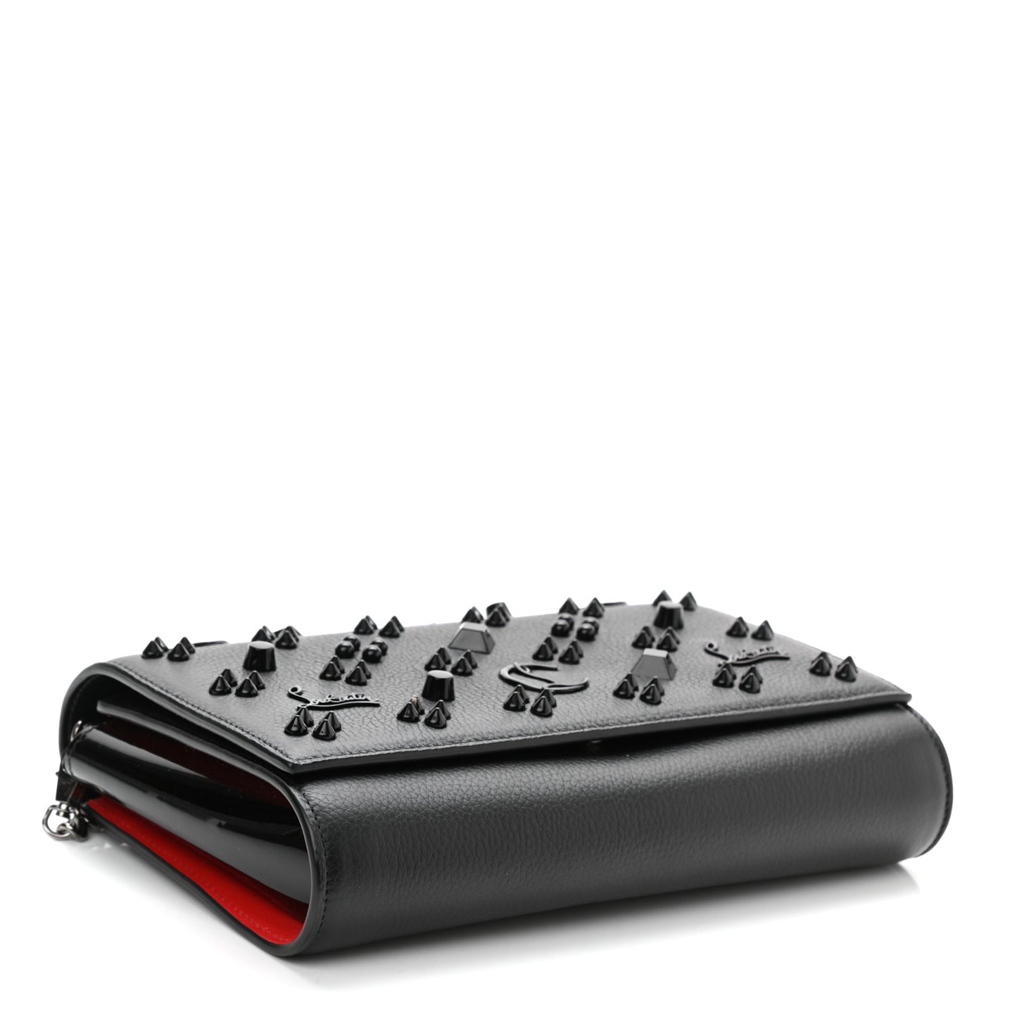 Calfskin Spikes Loubinthesky Paloma Clutch Black