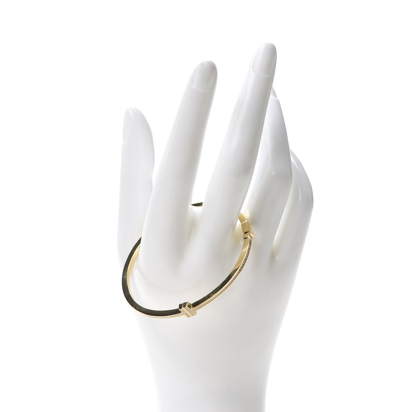 18K Yellow Gold Diamond T Hinged Wire Bangle Bracelet