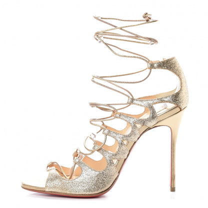 Christian Louboutin Nappa Glitter Mini Aqueduchesse 100 Cage Sandals 38 Poudre 1 of 9