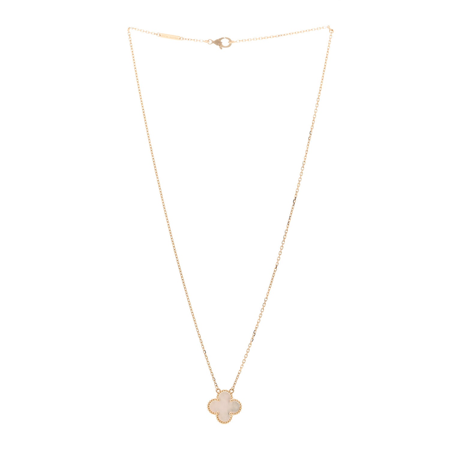 Van Cleef & Arpels 18K Yellow Gold Mother of Pearl Vintage Alhambra Pendant Necklace 4 of 7
